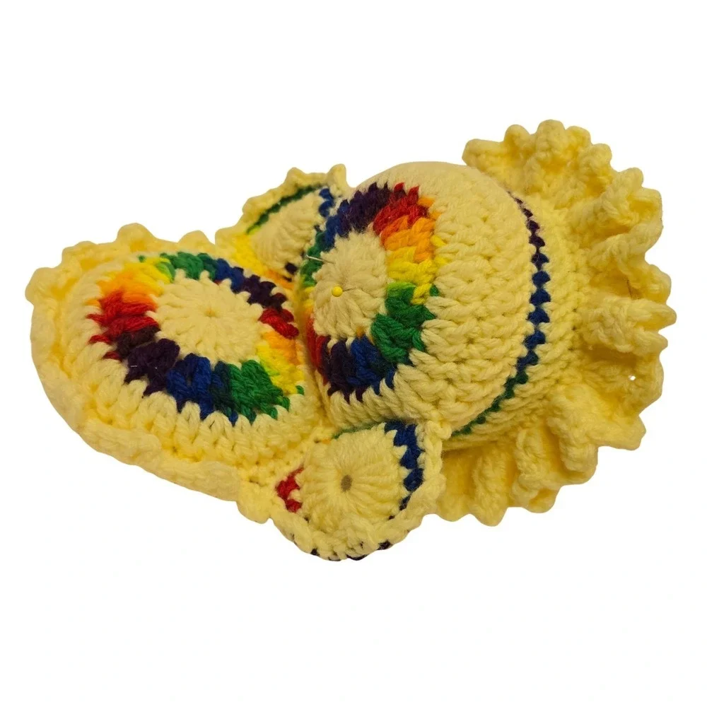 Vintage Mid Century Hand Crocheted Armchair Pincushion 6.5